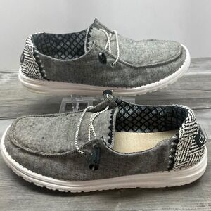 Hey Dude Wendy Chambray Onyx Grey Slip On Loafers Shoes Womens Size 9 121414203